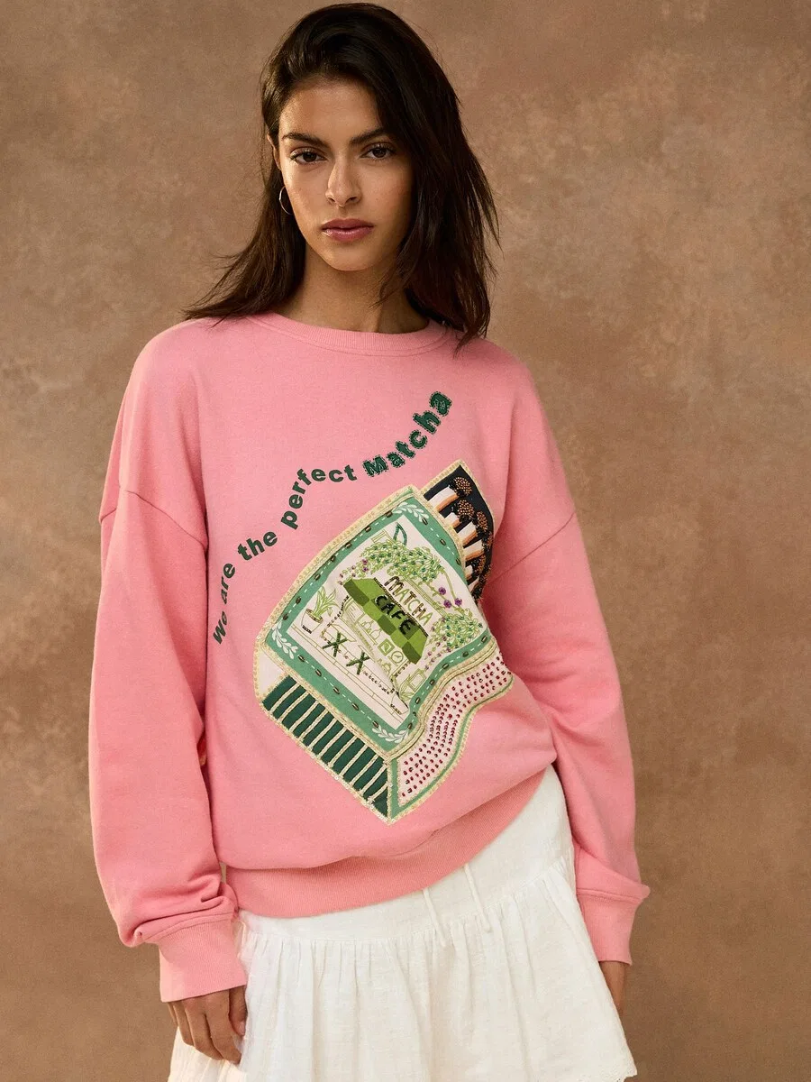 Толстовка Next 'Beaded Matcha' светло-розового цвета — фото 2