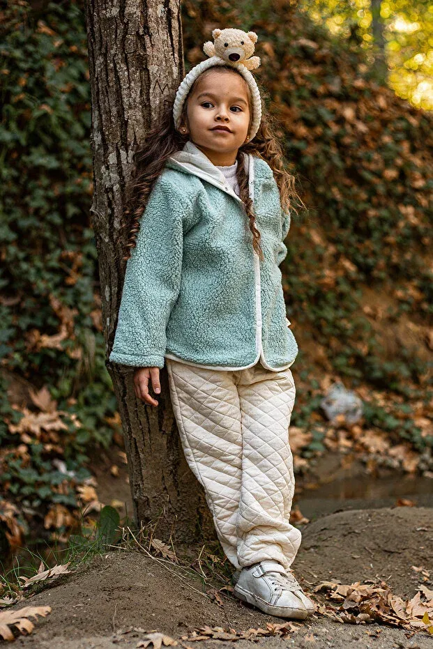 Детское пальто для девочек с капюшоном Heritage puffy lined plush baby kids jacket - hooded plush coat - ztpufceket Luckka, Green