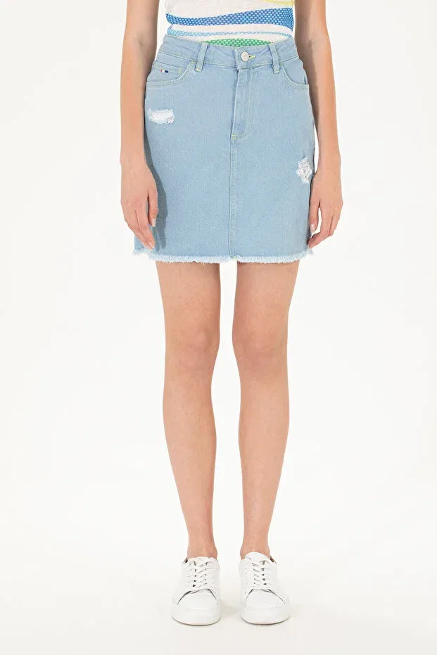Женская мини-юбка из денима A-line U.S. Polo Assn., Light Blue — фото 2