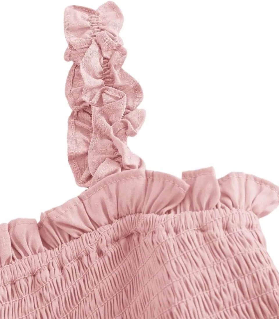 Женское A-силуэта платье с воланами, длинное, Baby Pink — фото 3