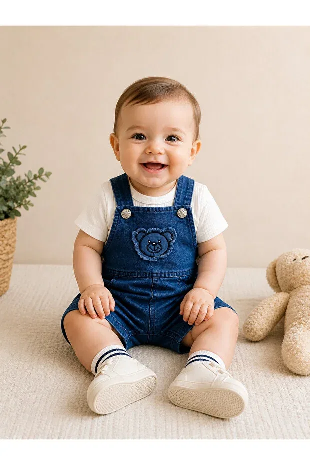 Детский комбинезон для мальчиков джинсовый с принтом Teddy bear denim salopet baby boy set Bymurat Baby, Blue
