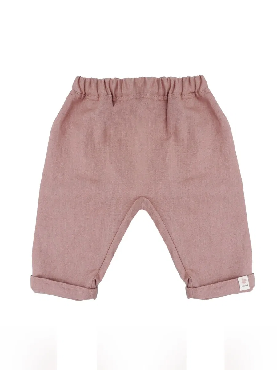 Брюки MAXIMO Regular 'GOTS BABY-Krempelhose, uni Leinenoptik' розового цвета