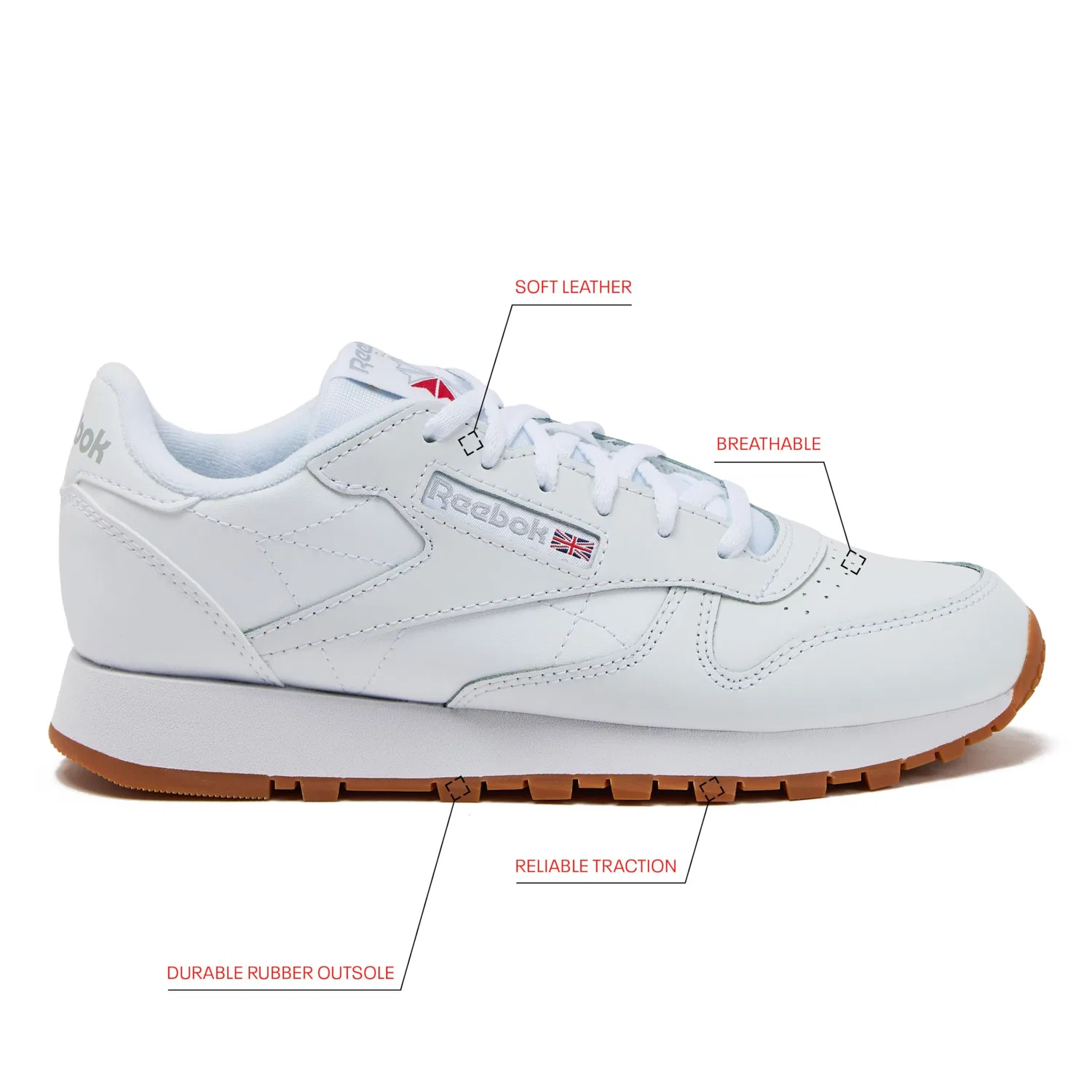 Детские кроссовки Reebok CL Lthr Trainers, White Rubber Int — фото 2