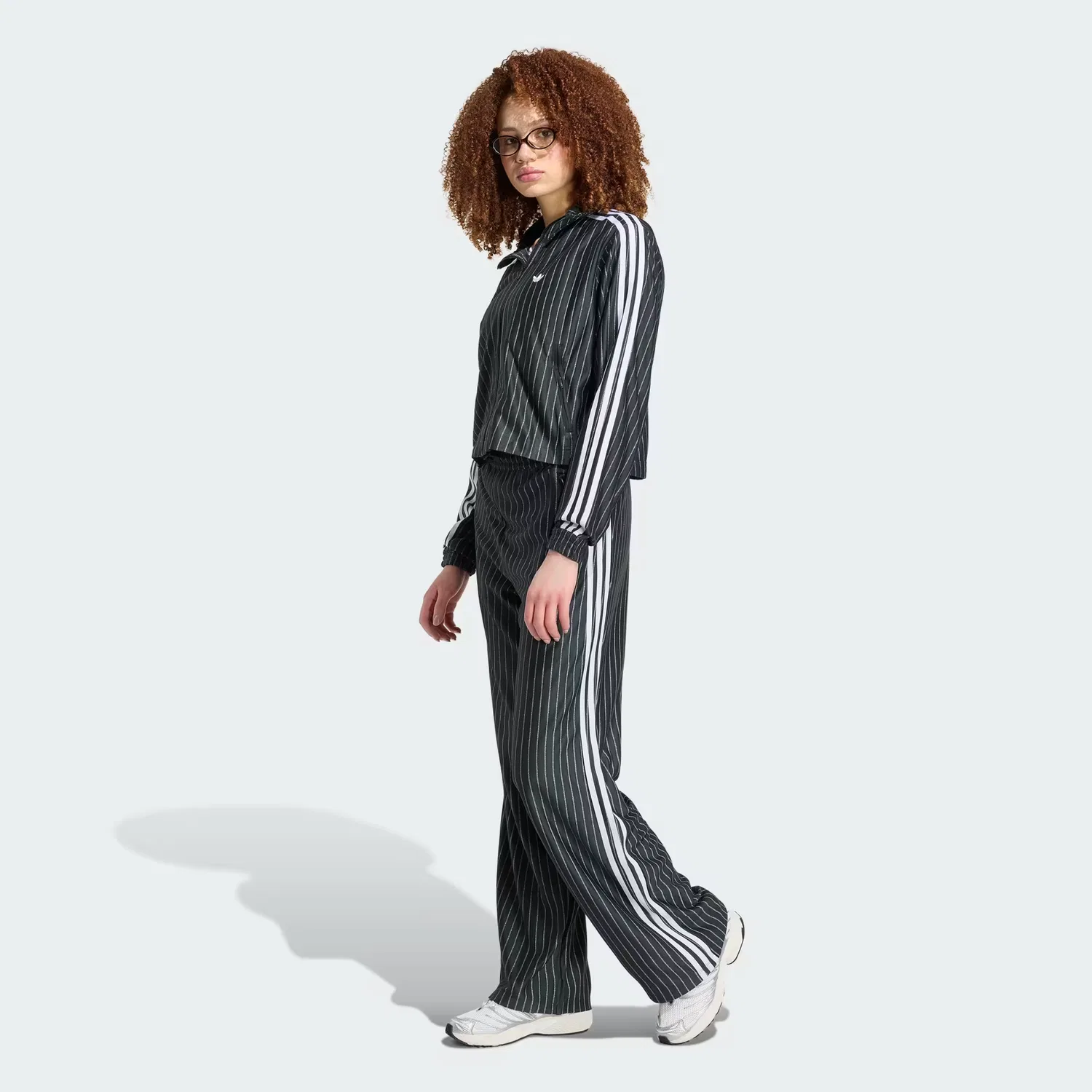 Женская олимпийка свободного кроя Firebird Pinstripe Track Top Adidas Originals, черный/серебристый металлик — фото 3