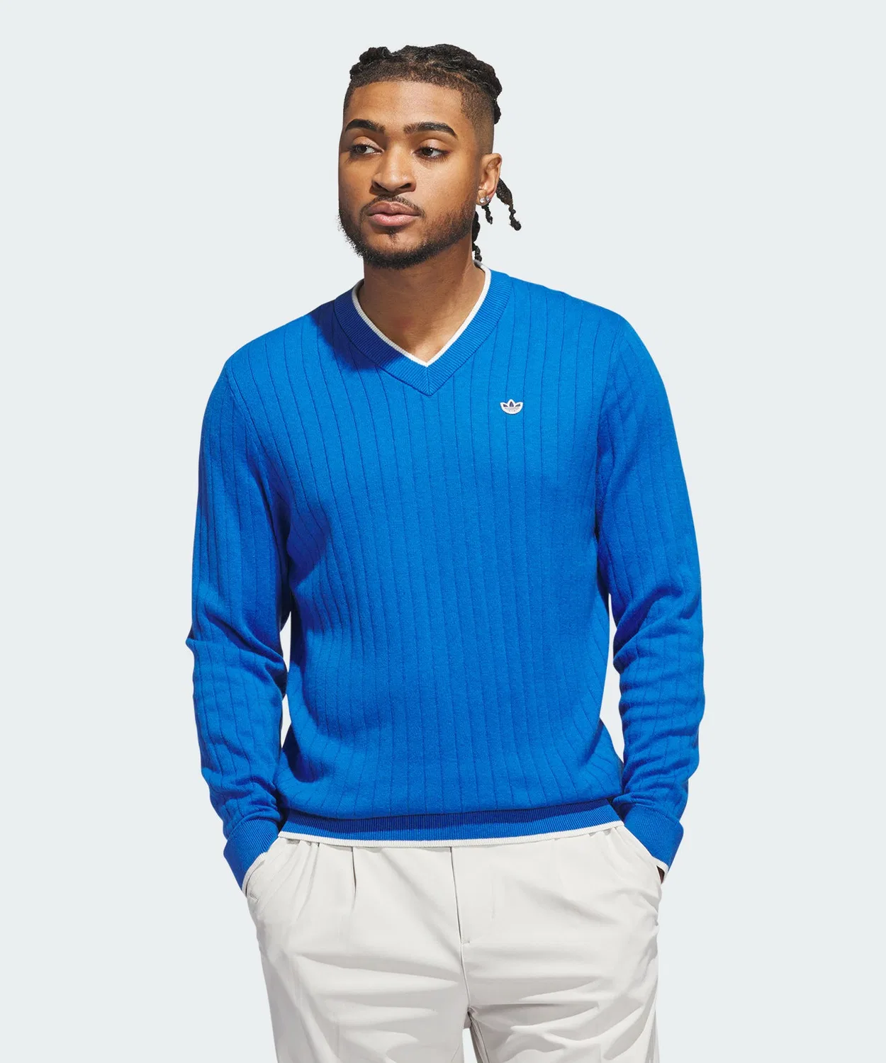 Мужской свитер из кашемира с V-образным вырезом Adidas Original Golf, Cobalt Blue
