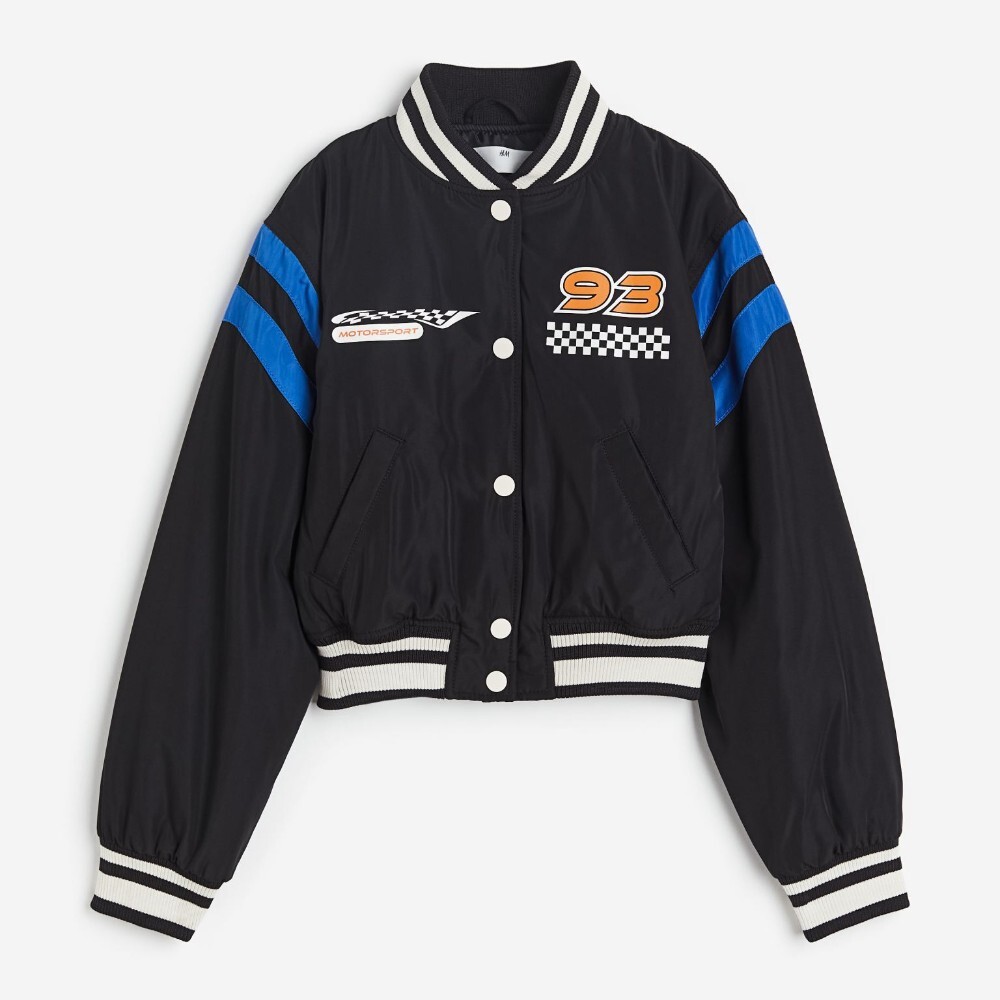 

Куртка-бомбер H&M Kids Pile Collar Motorsport, черный