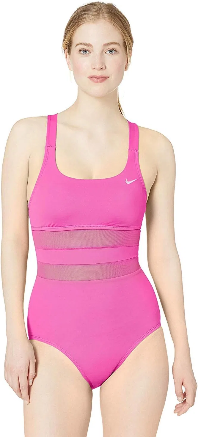 Женский цельный купальник с сетчатой вставкой Nike, Laser Fuchsia