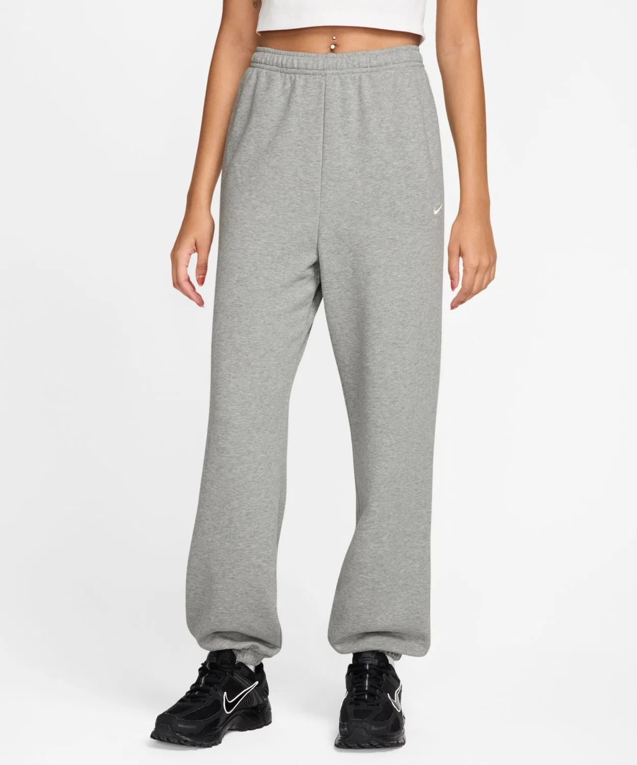 Женские свободные брюки из футера с принтом NIKE STDO, Dark Grey
