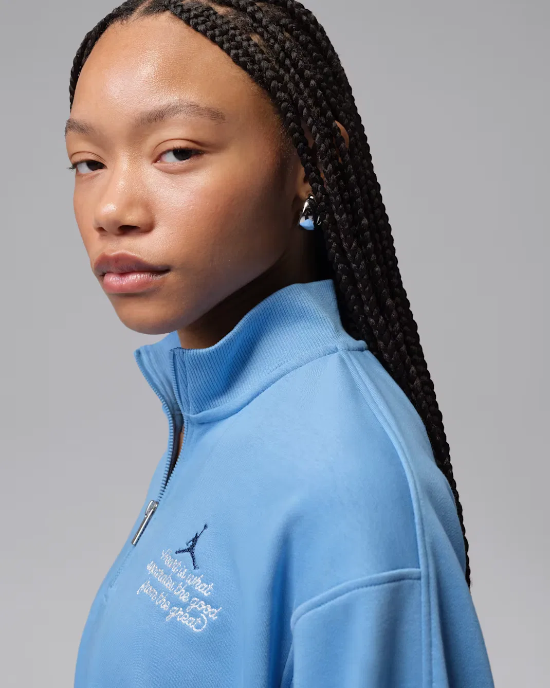 Укороченный женский топ с молнией на четверть длины Jordan Brooklyn Fleece, Blue Beyond/True Blue — фото 3