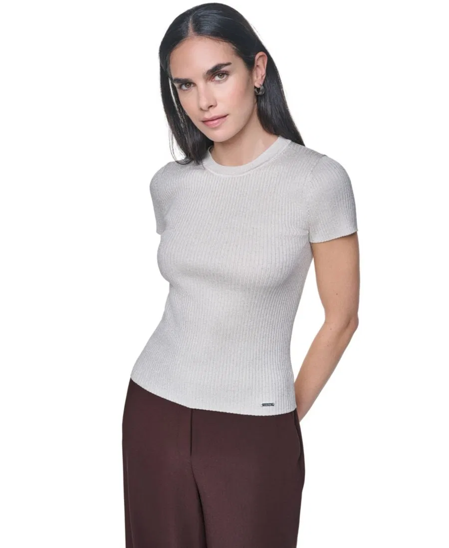 Женский джемпер с круглым вырезом и коротким рукавом Calvin Klein, Cream