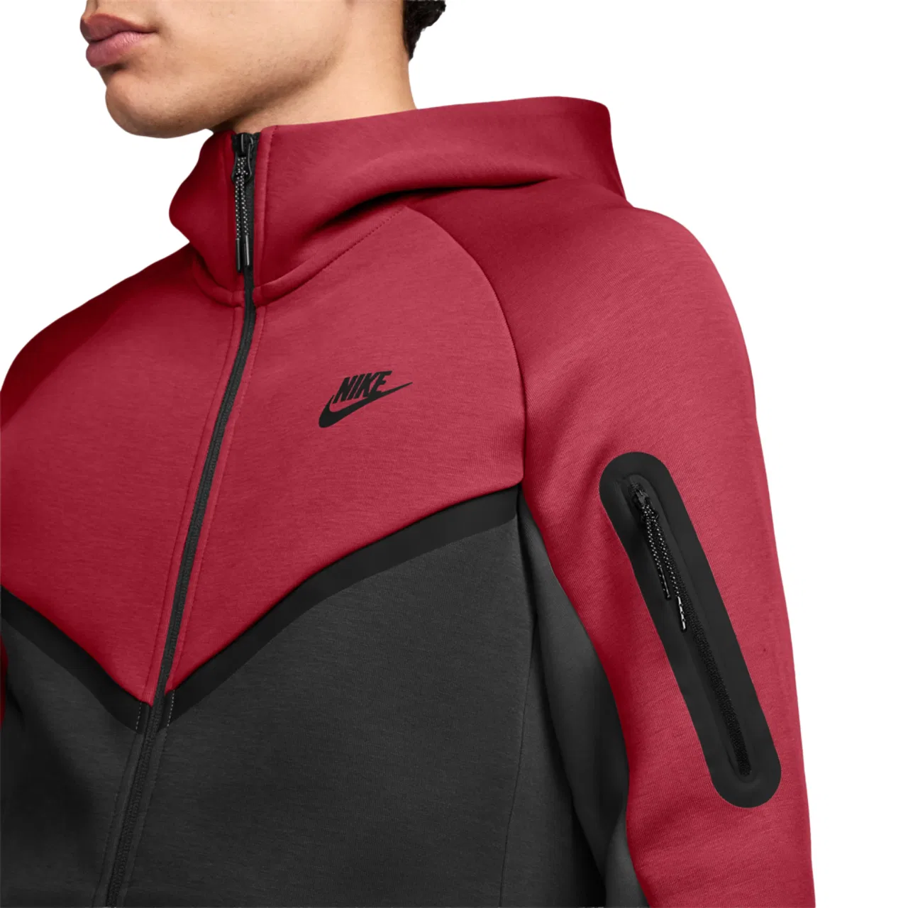 Мужская толстовка Tech Fleece Full-Zip Windrunner Nike, красный/черный — фото 3