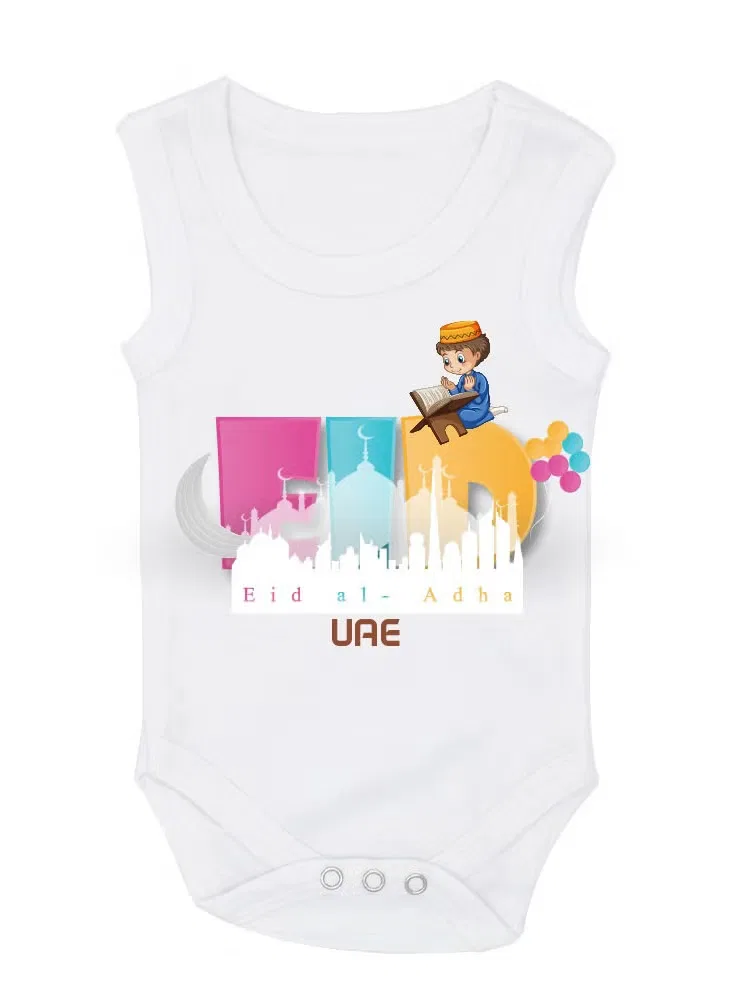 Боди-комбинезон без рукавов с принтом My First Eid UAE Printshop4Me, белый