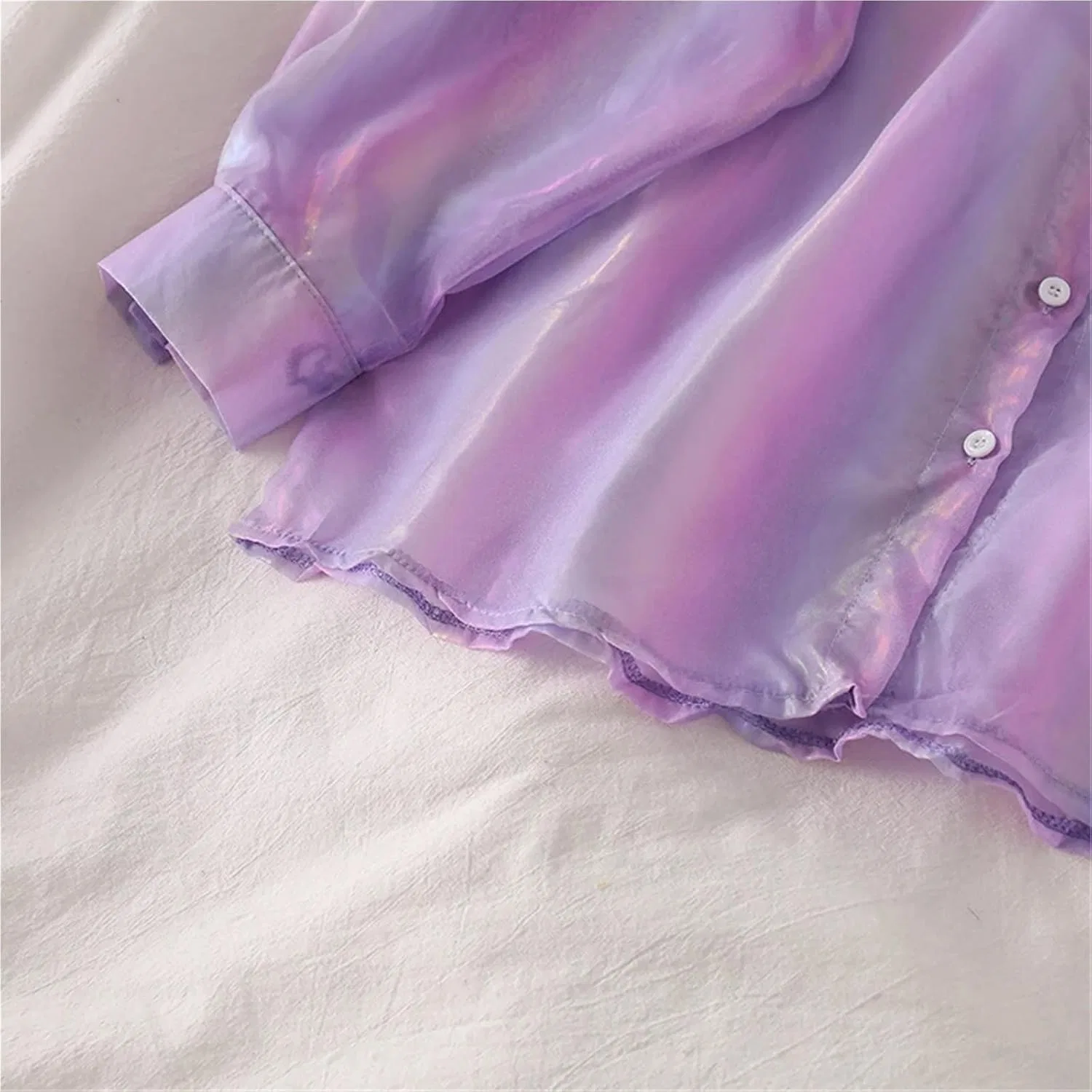 Женская блуза свободного кроя из тюля с радужным принтом, Purple — фото 4