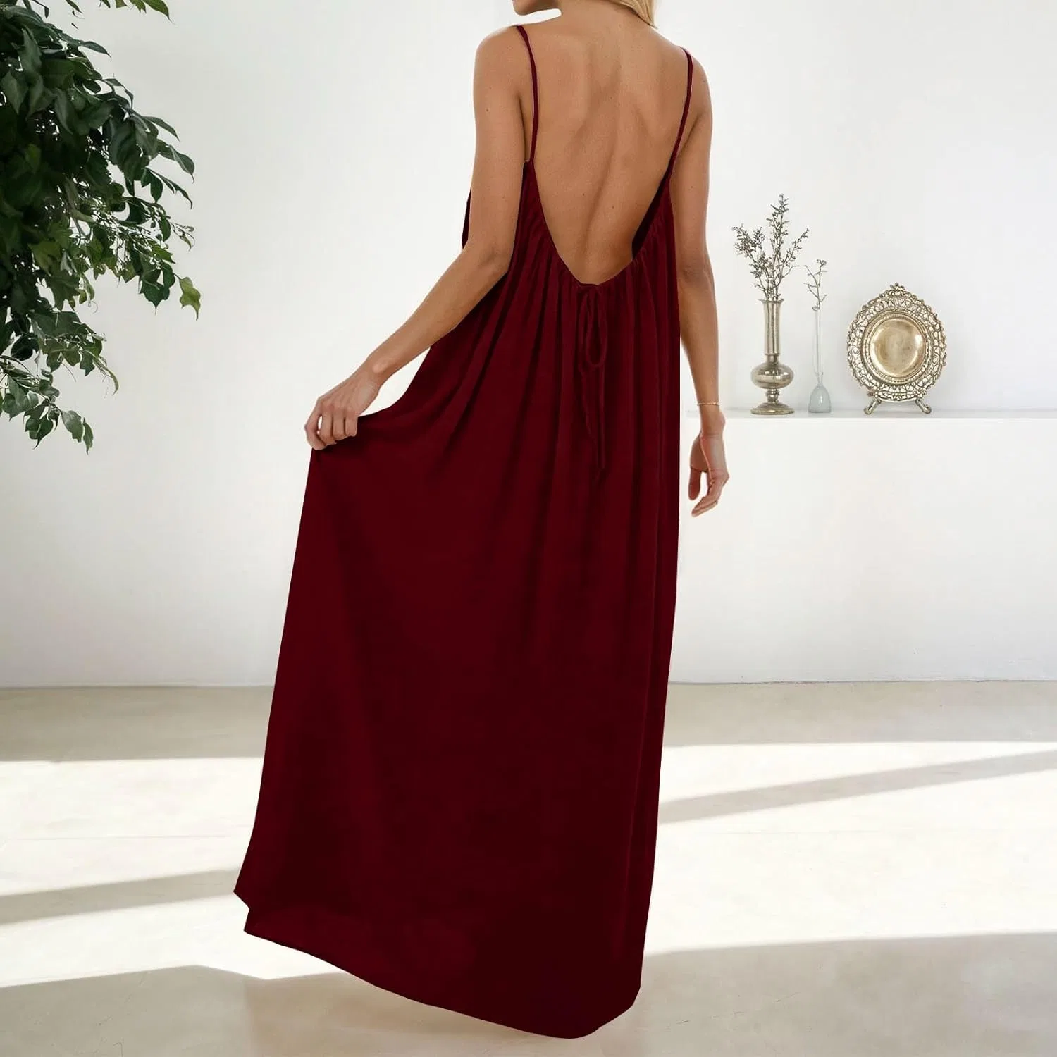 Женское пляжное платье на бретелях с открытой спиной, Wine — фото 4