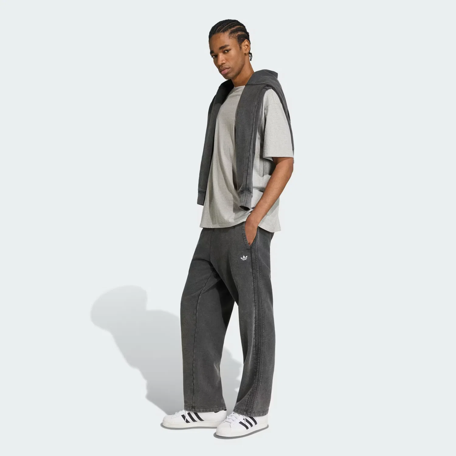 Мужские спортивные штаны свободного кроя из флиса Trefoil Essentials Adidas Originals, черный — фото 3