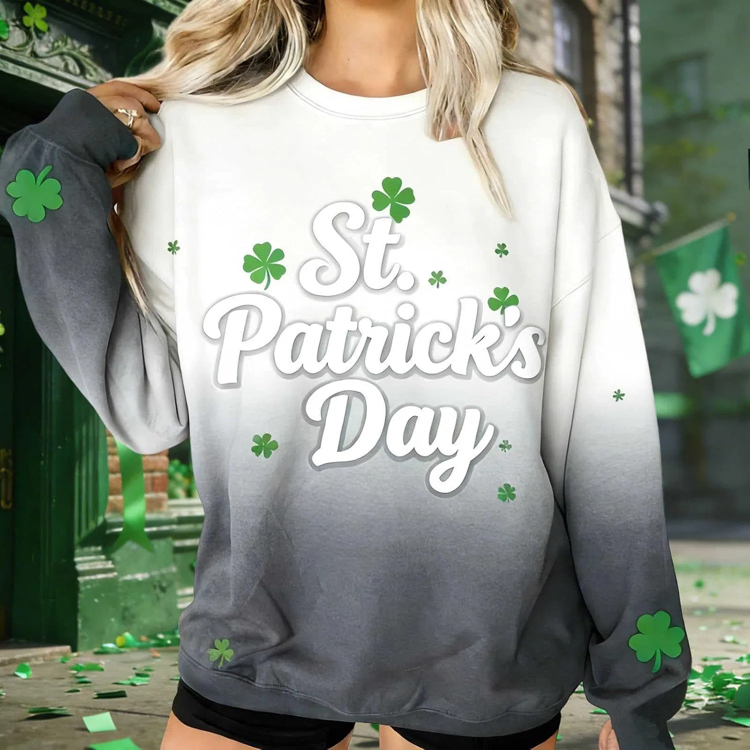 Женский свитшот с принтом St Patrick's Day, A02-Dark Gray — фото 2