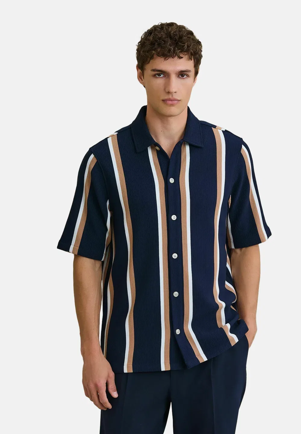 Рубашка из трикотажа в полоску, стандартного кроя Next, Navy Tan