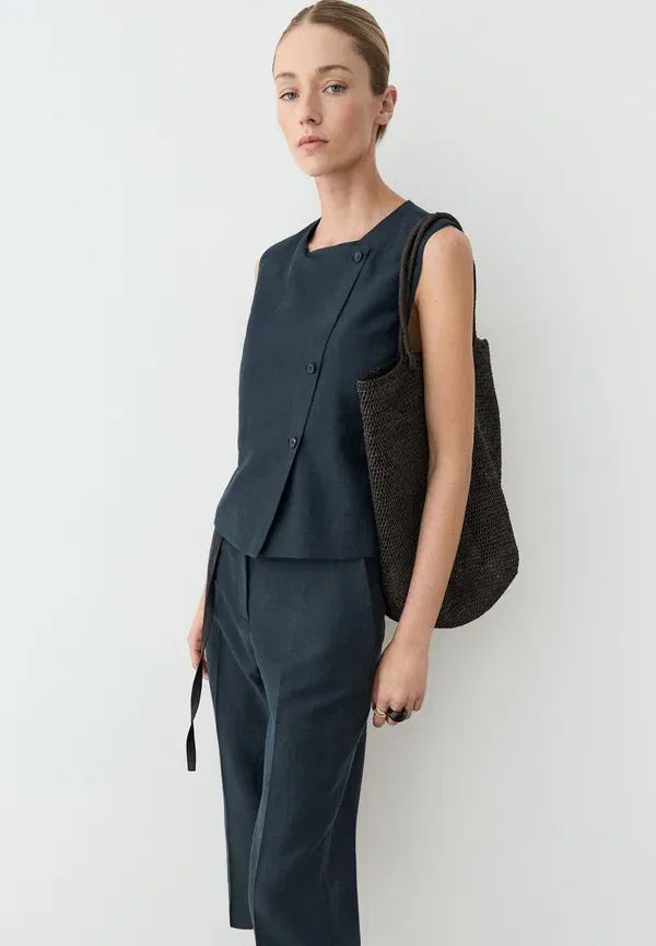 Жилет из льна и хлопка Waistcoat Massimo Dutti, крапчатый темно-синий — фото 2