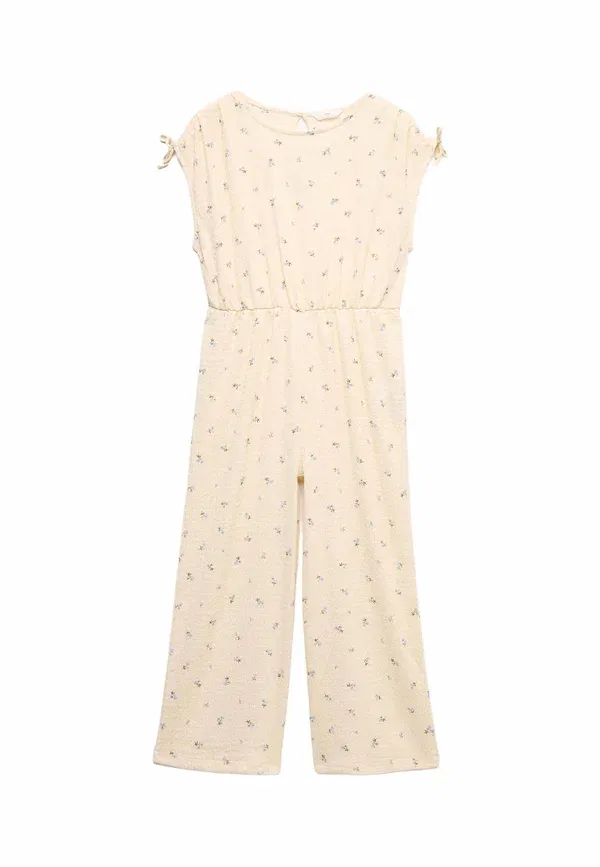 Комбинезон с цветочным принтом Cotton rich floral crinkle wide leg jumpsuit Marks & Spencer, ecru mix, экрю