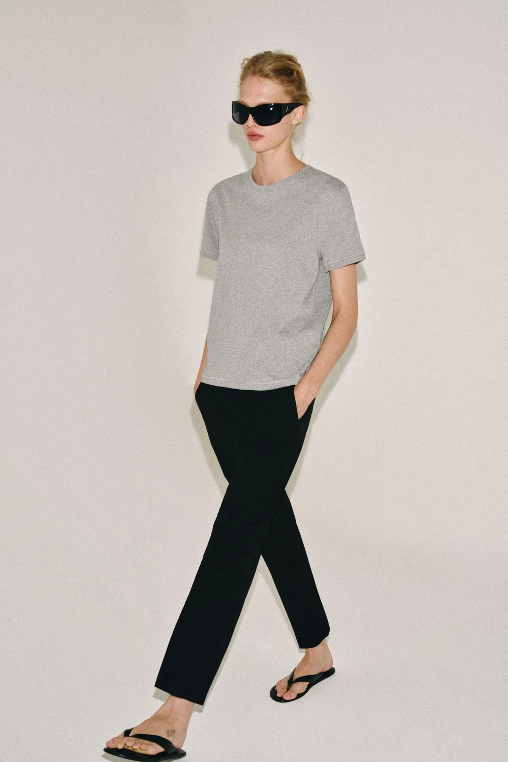Футболка с круглым вырезом ZARA, Grey marl