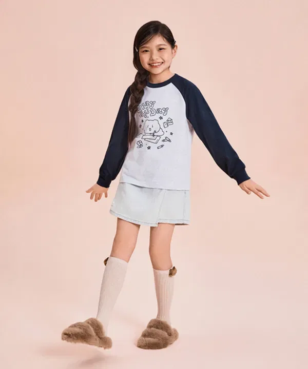 Футболка с длинным рукавом с принтом, Kids, Spao Kids, меланжевый серый