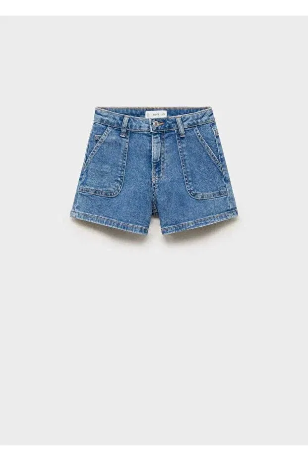 Детские шорты для девочек джинсовые прямого кроя Mango Kids, Dull Blue — фото 3