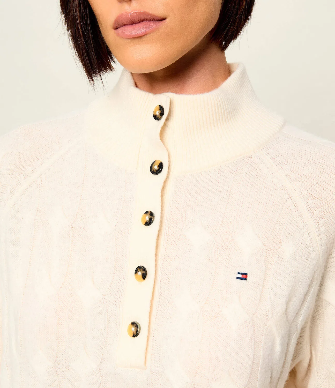 Свитер с полугольфом из шерсти Henley Tommy Hilfiger, Crema — фото 4