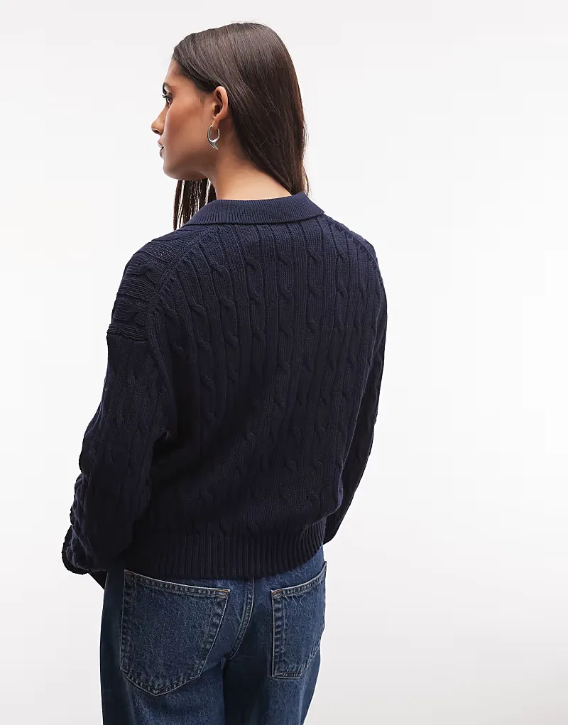 Кардиган прямого кроя Polo Ralph Lauren с косами, темно-синий — фото 3