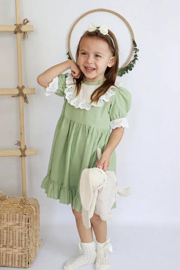 Детское платье для девочек с кружевом Summer Dress Parla Kids, Green — фото 3