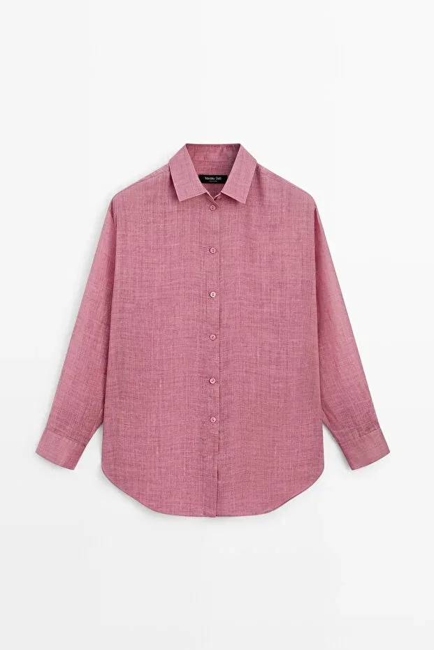 Женская рубашка с длинным рукавом Massimo Dutti, Pink — фото 4