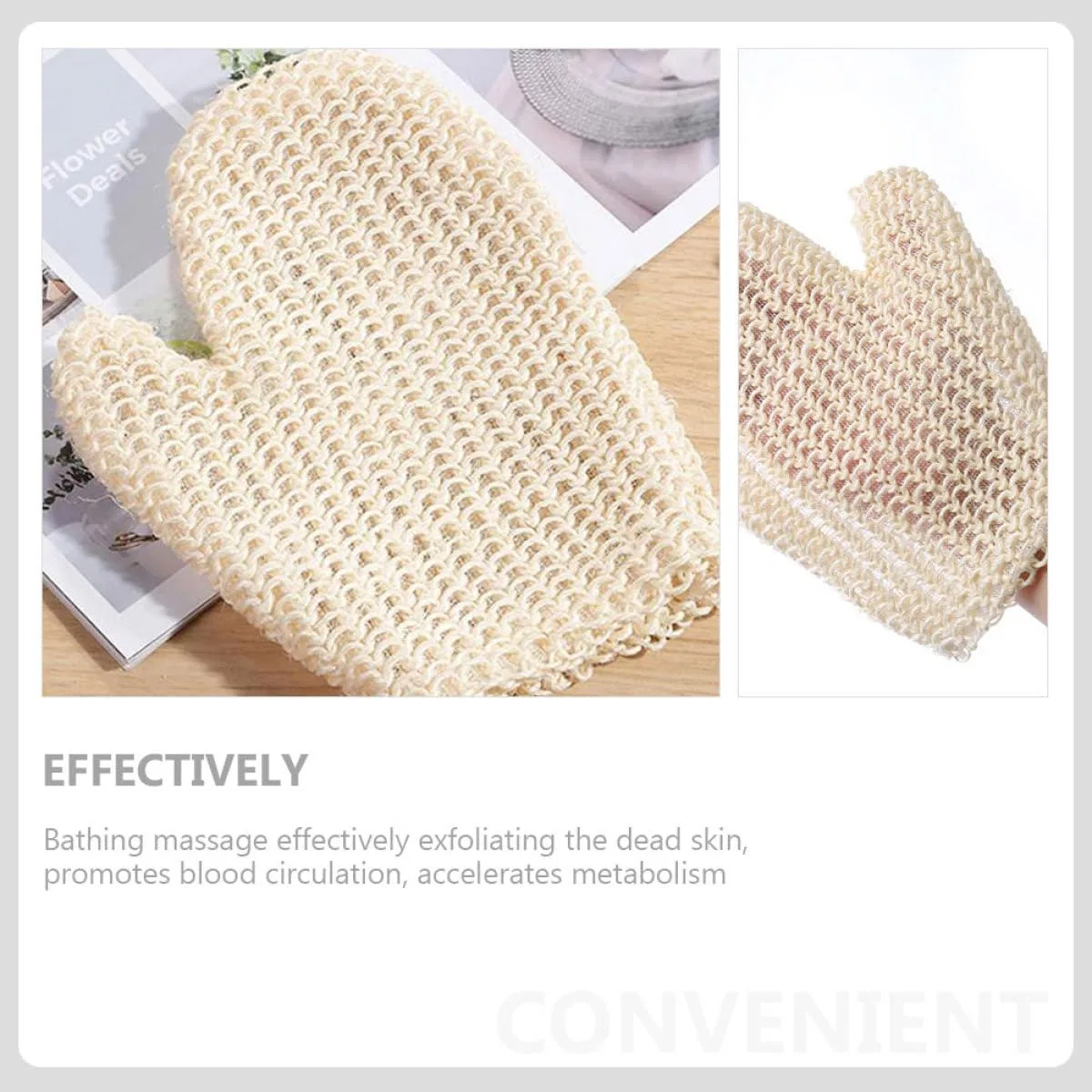 Мочалки для тела 2 шт Sisal HOOWIFFY, 20x16x1 см, Бежевый — фото 3