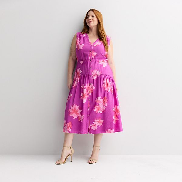 

Платье миди на пуговицах Plus size Nine West, Fuchsia Anita Blooms