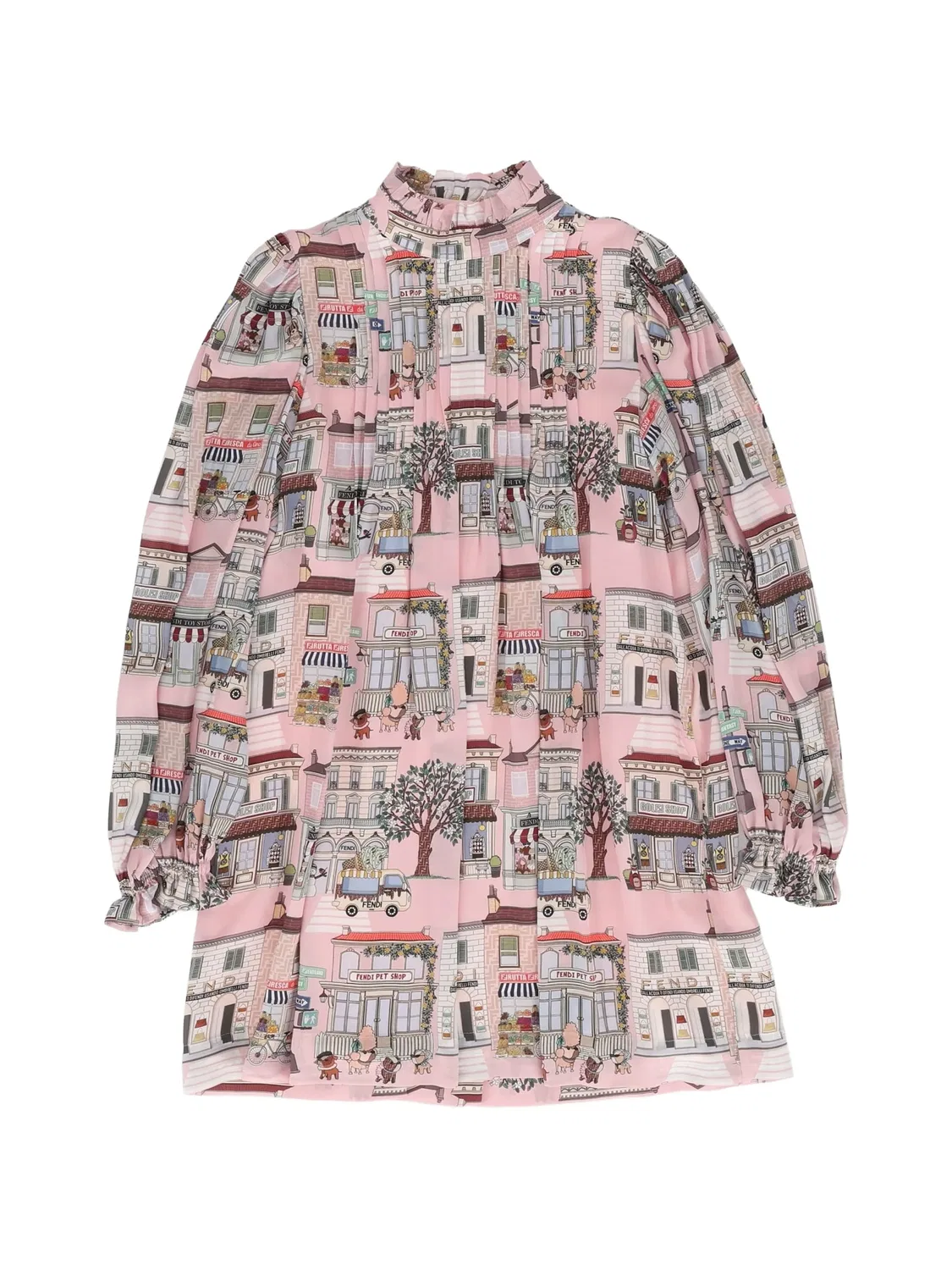 Платье плиссированное с принтом FF City FENDI, розовый