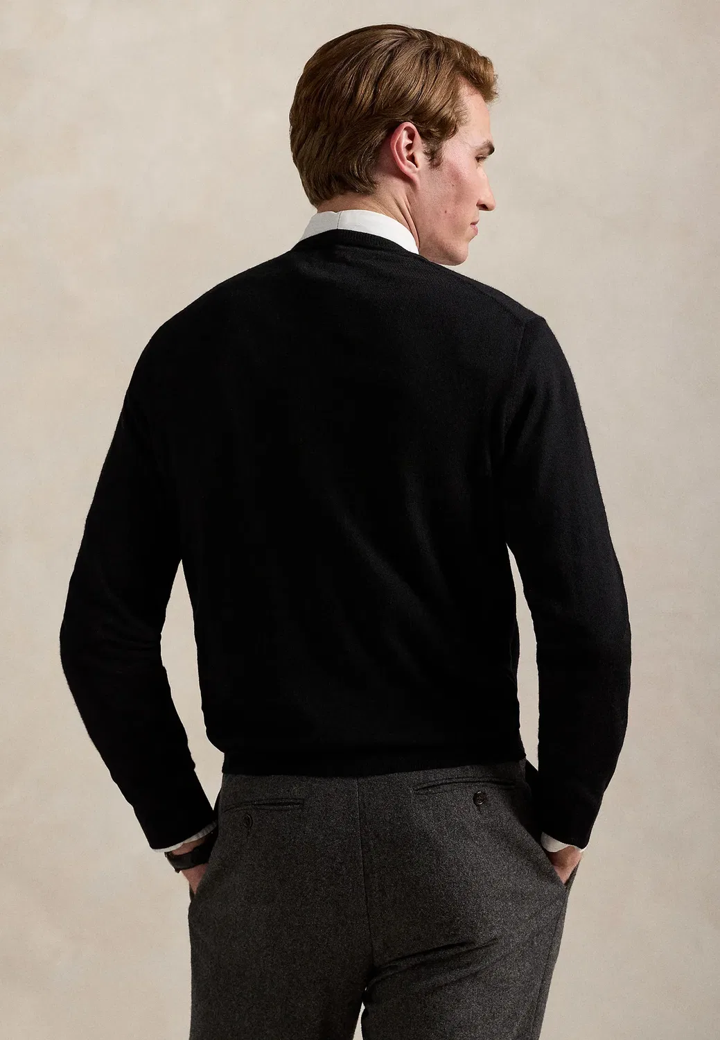 Шерстяной свитер с V-образным вырезом, который можно стирать Polo Ralph Lauren, Black — фото 3