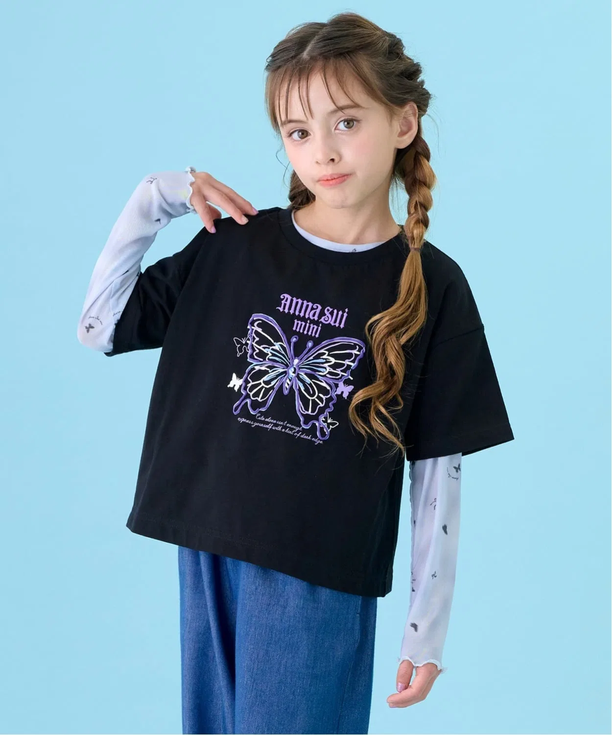 Детский комплект из шифонового топа и футболки с принтом бабочек ANNA SUI mini, Black