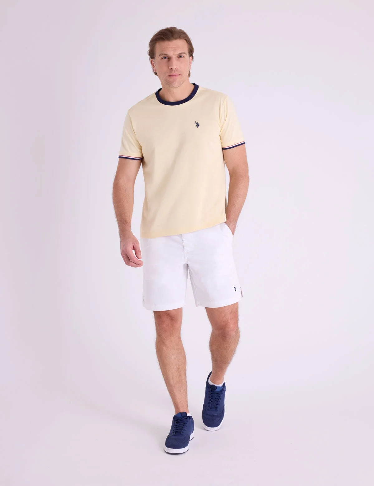 Футболка U.S. Polo Assn. Signature Stripe Trim Ringer, сливочно-желтый — фото 3