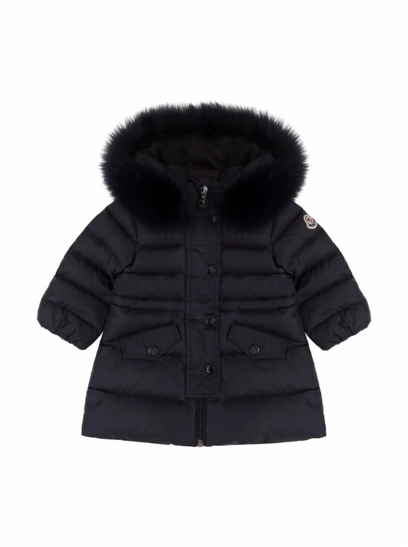 Пуховик стеганый с капюшоном Moncler, черный