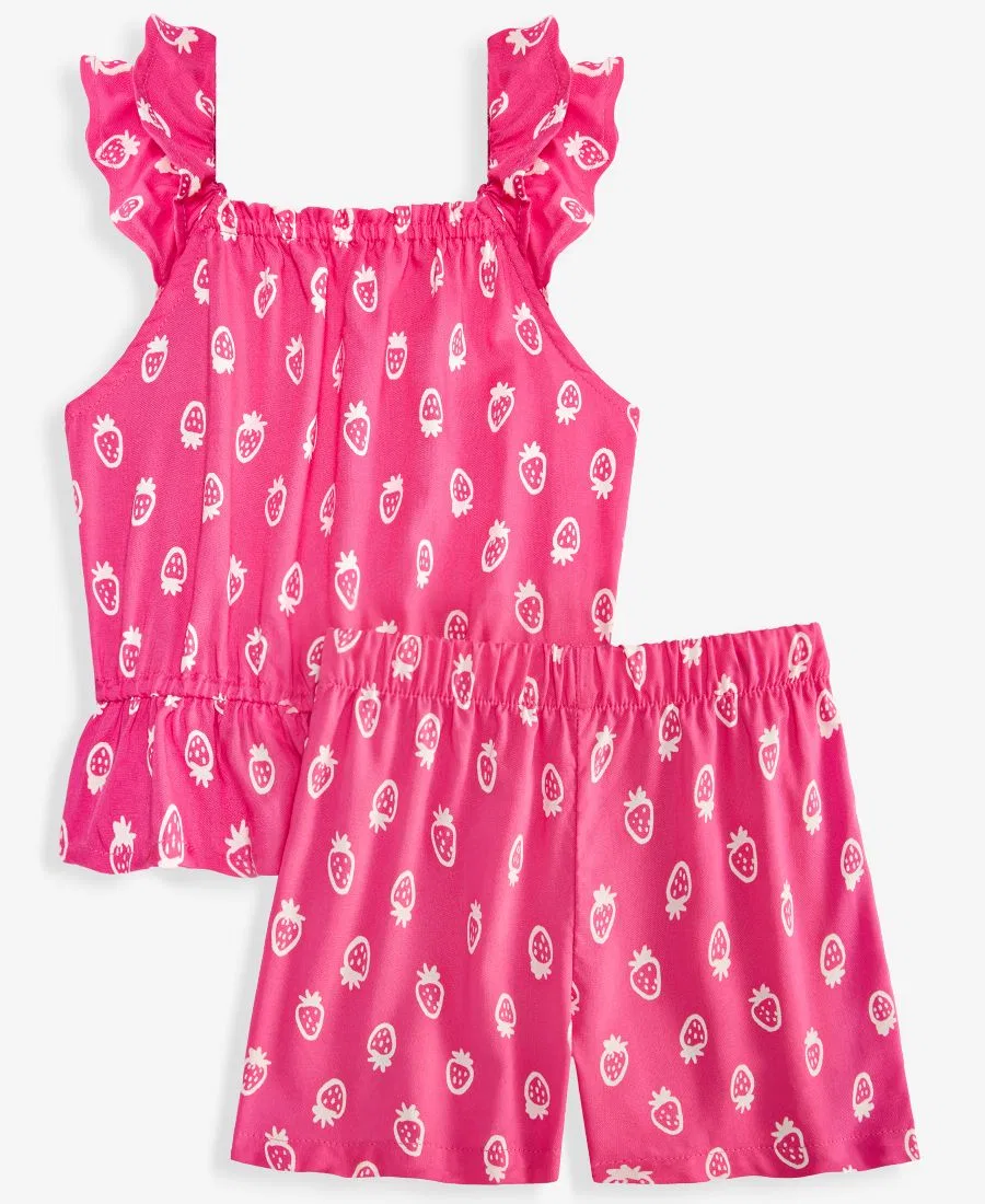 Комплект из топа с рукавами-воланами и шорт с ягодным принтом Epic Threads, Vivid Pink — фото 2