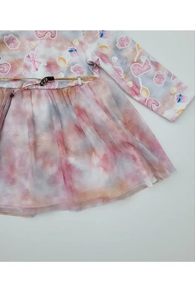 Детское платье для девочек с принтом Biscuit Printed Skirt Tulle Dress Baby Rose, Pink — фото 4