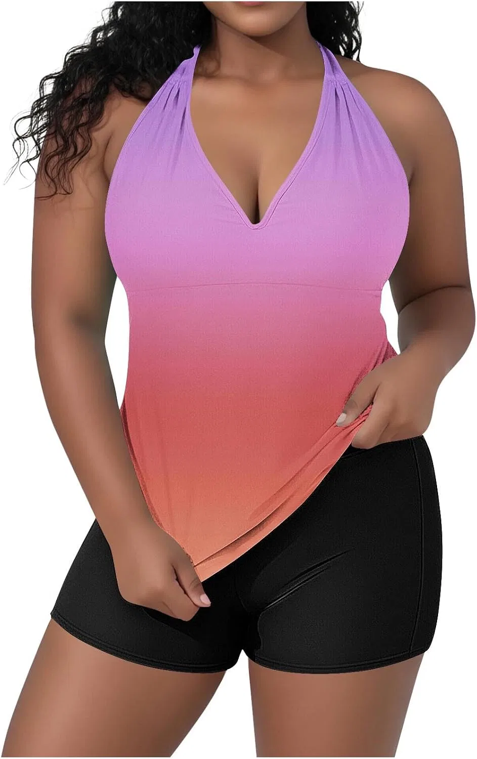 Женский танкини с шортами и эффектом утяжки Plus Size, Watermelon Red
