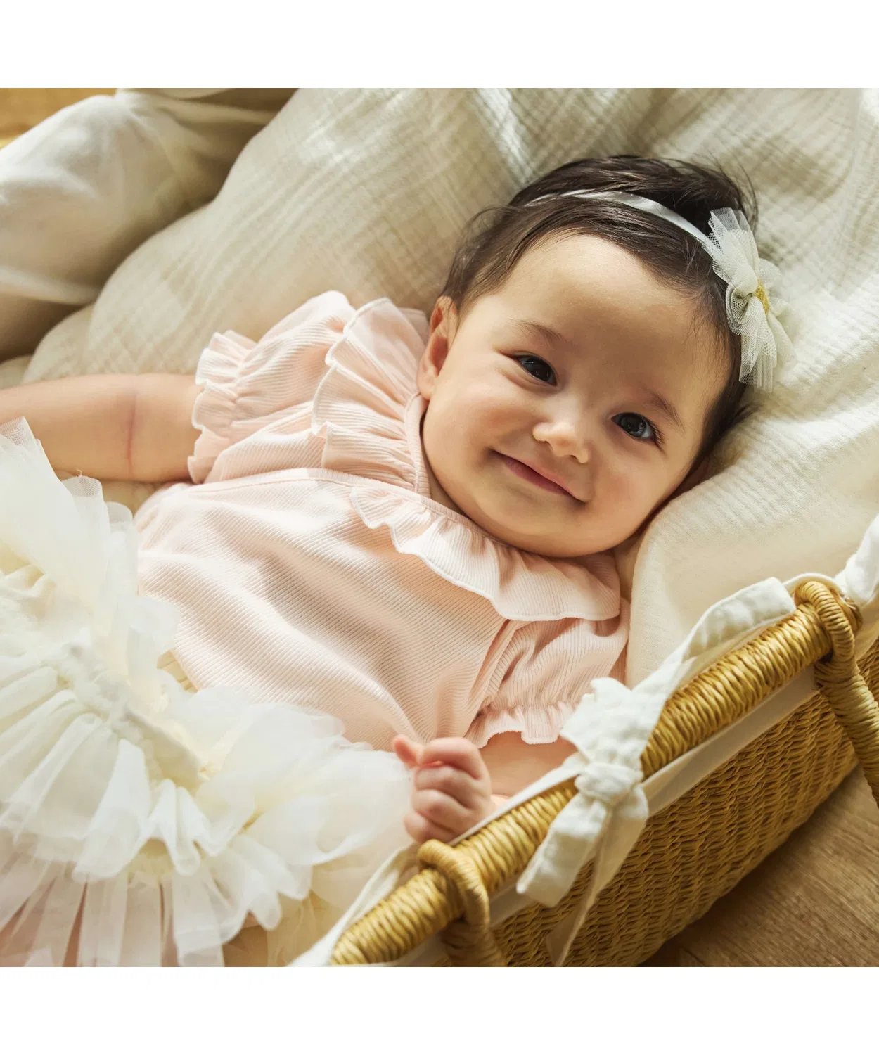 Детский комбинезон-боди с коротким рукавом и рюшами, Pink 10mois