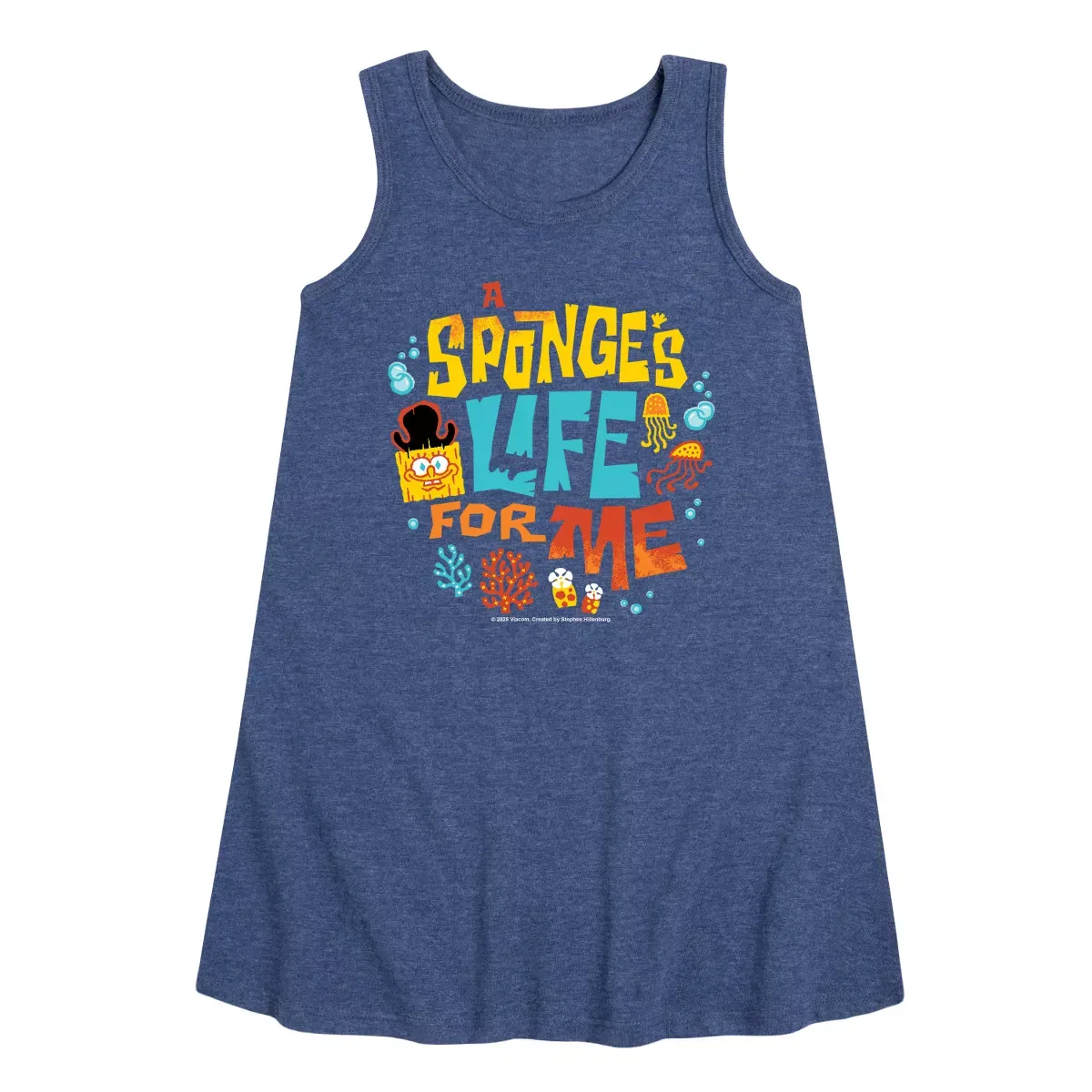 Детское платье-трапеция без рукавов Spongebob: The Search For Squarepants Sponges Life For Me SpongeBob SquarePants, Heather Navy