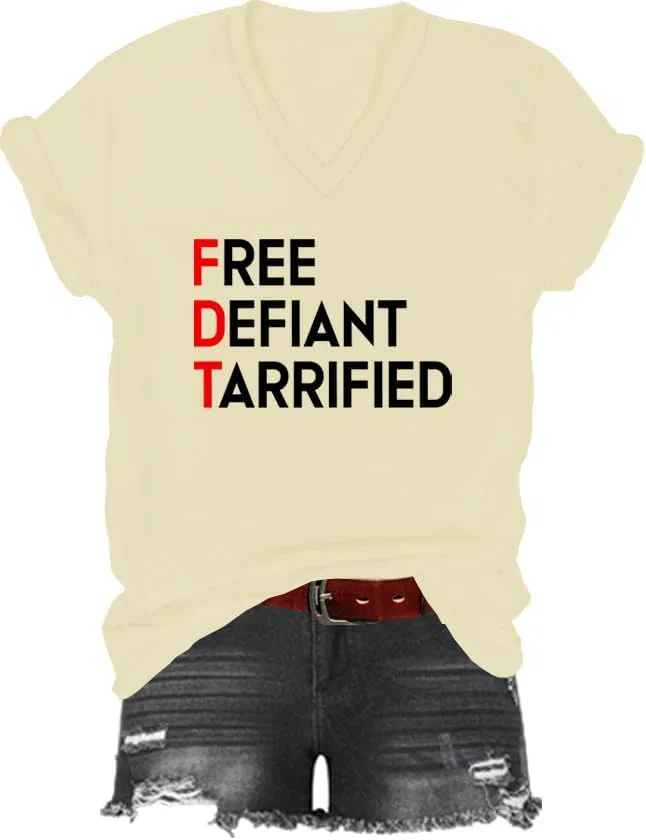 Футболка с принтом V-образным вырезом Free Defiant Tarrified, Creamy Yellow