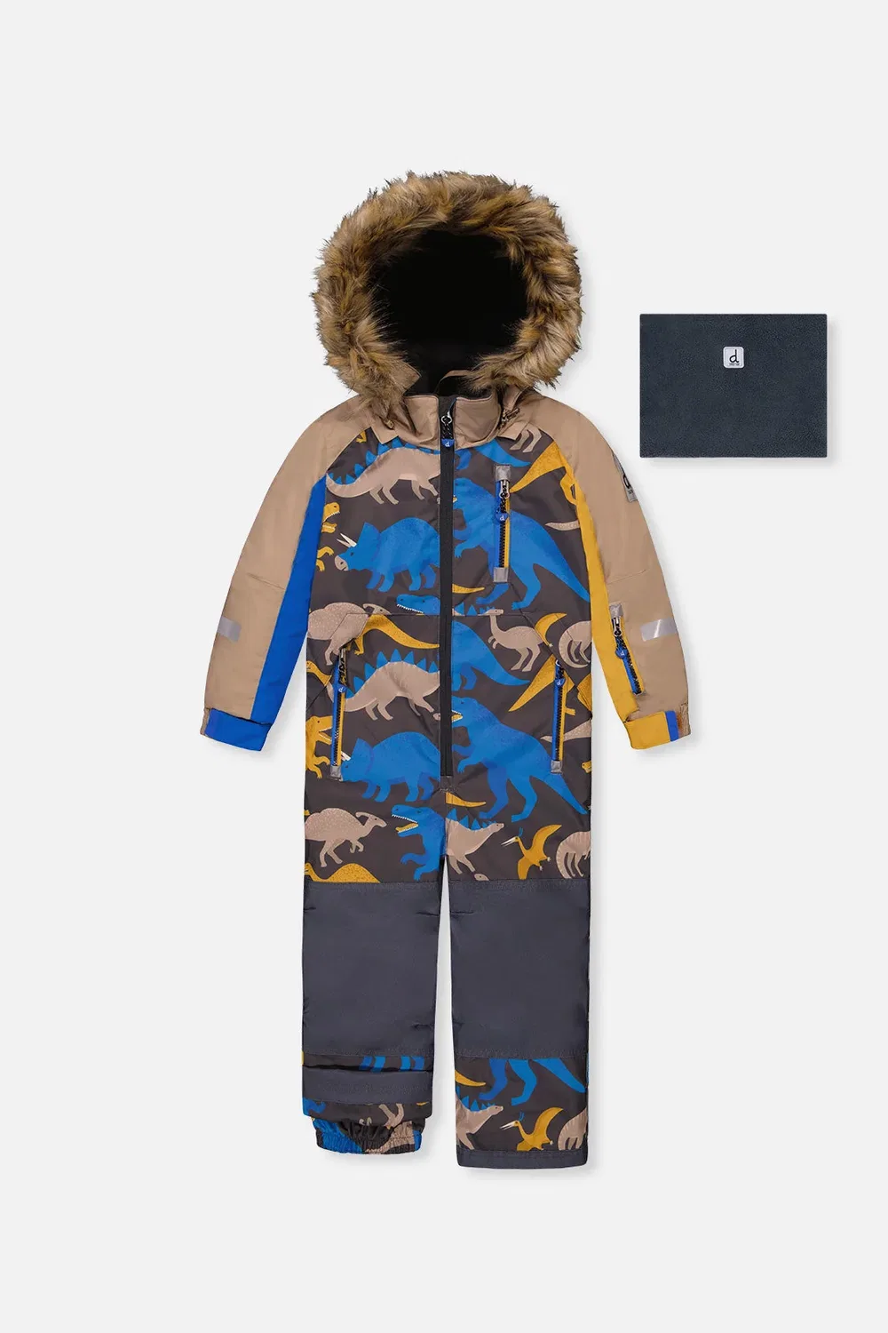 Детский комбинезон зимний утепленный с принтом динозавра Deux par Deux, Grey and Blue Dinosaur Print