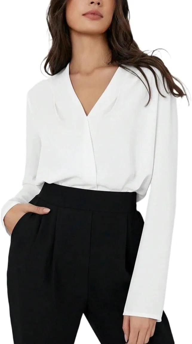 Женская блуза с запахом V-образным вырезом Casual Elegant, White