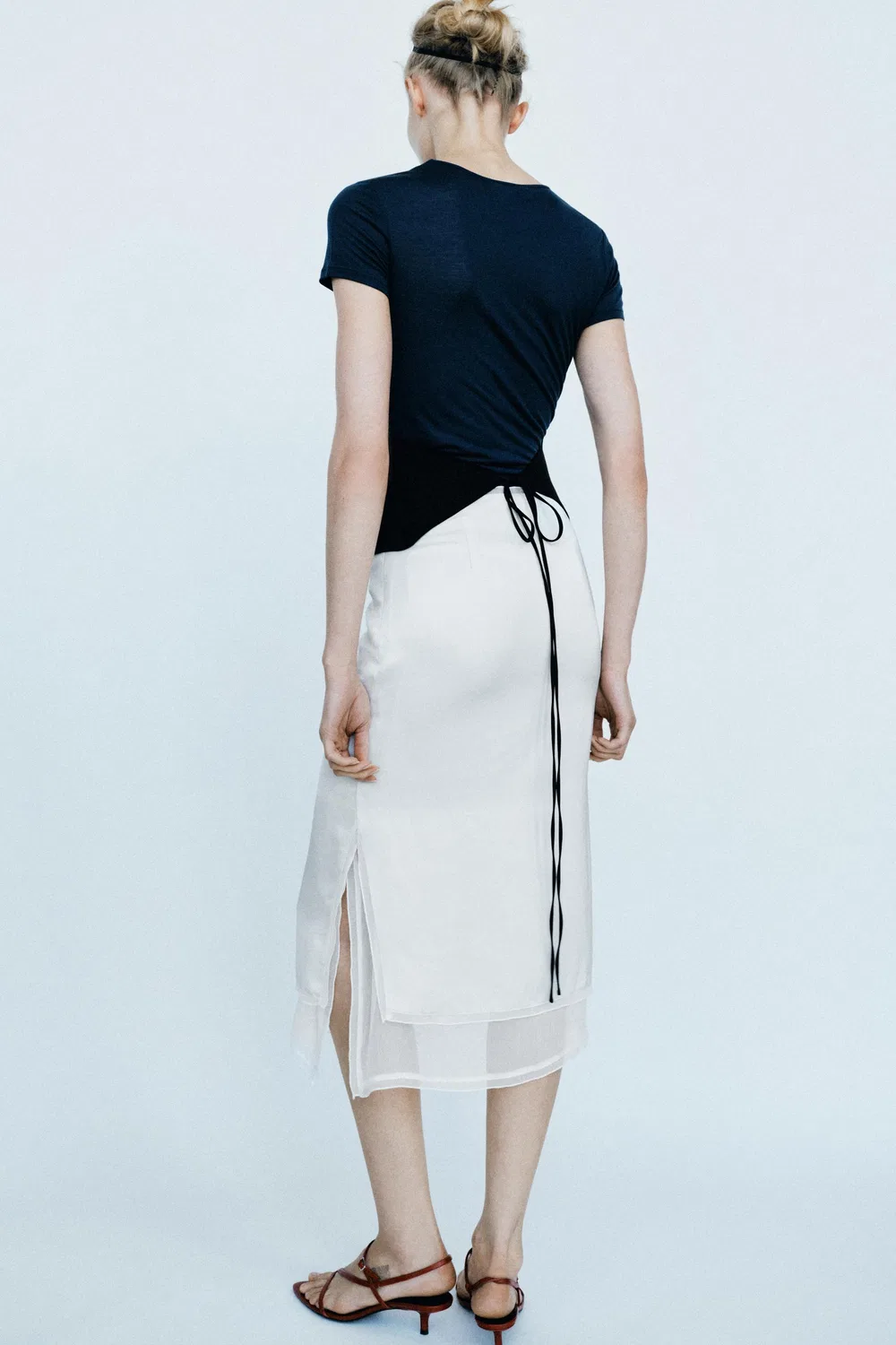 Однотонная футболка из шерстяной смеси ZARA, Blue — фото 3