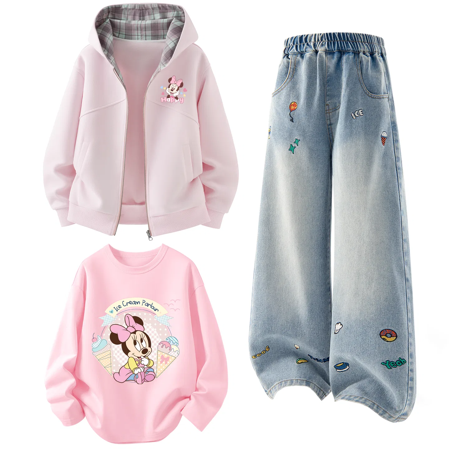 Детский спортивный комплект с капюшоном Disney, Di Color Heart Smile K Cherry Blossom Pink+Solid Color Denim Blue+Di Donut Light Pink