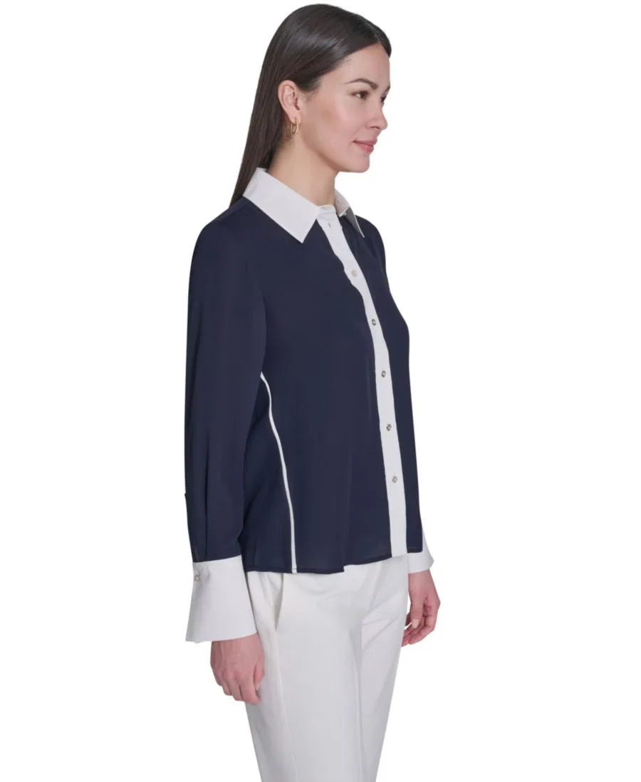 Женская приталенная рубашка с длинным рукавом Tommy Hilfiger, Midnight/Ivory — фото 3