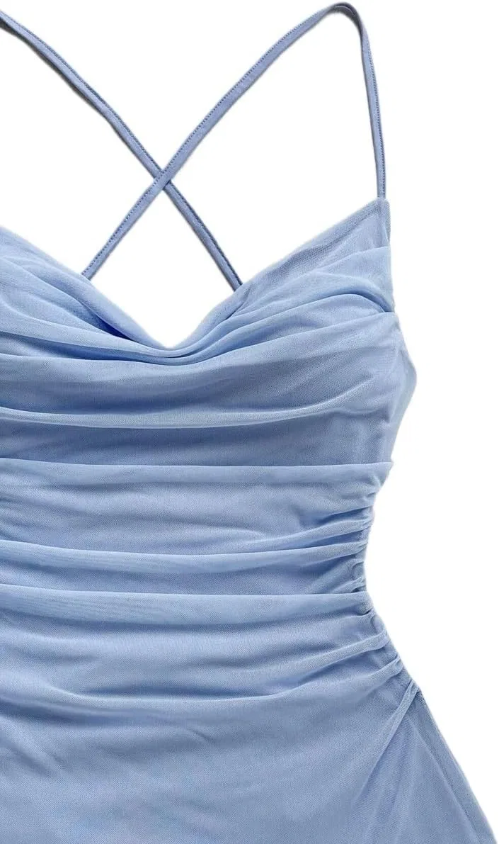 Женское мини-платье с открытой спиной, бантом Generic, Blue — фото 4