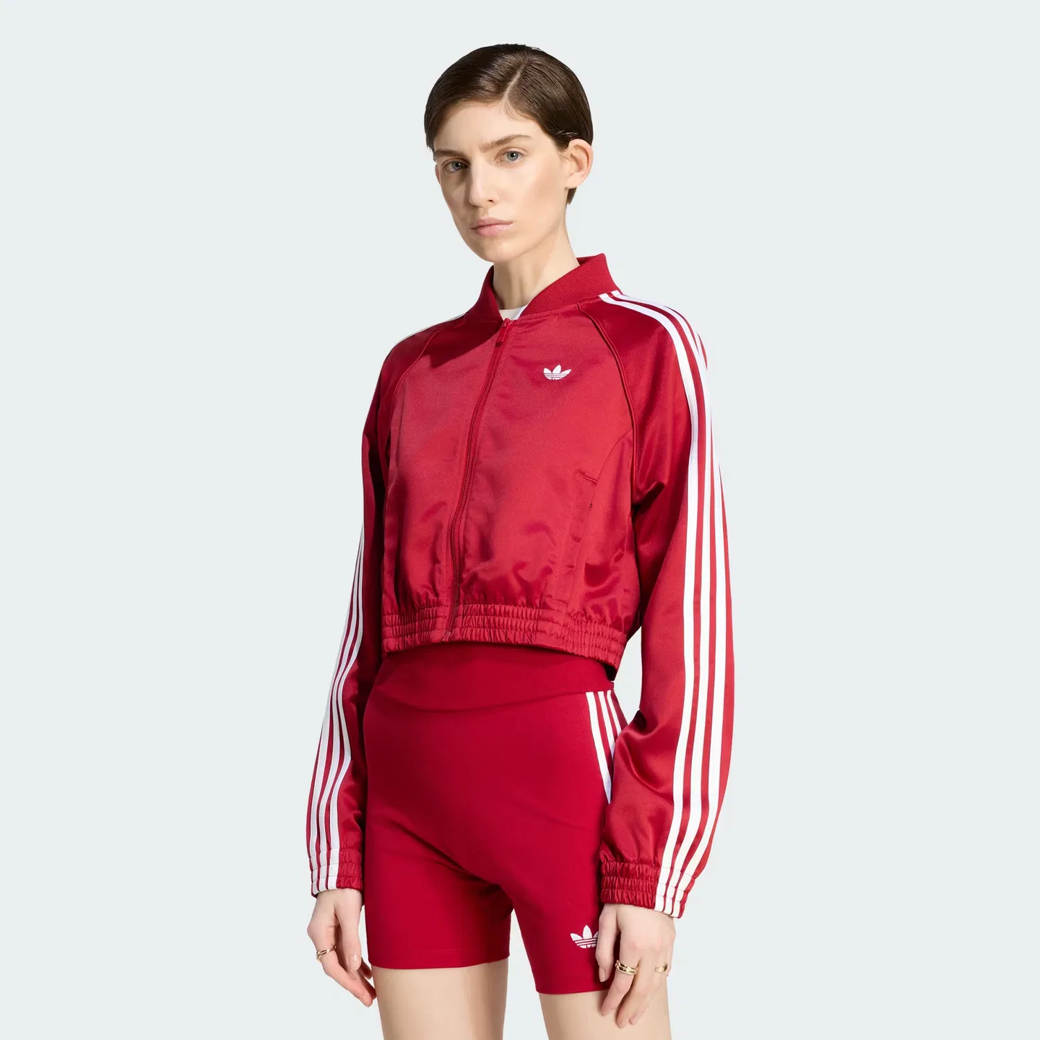 Женская куртка-бомбер из атласа SATIN SST Adidas Originals, красный/белый